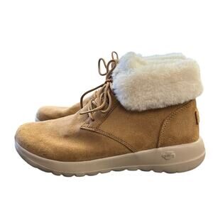 Skechers On The Go Joy Lush Cozy Chestnut Ankle Boots Faux Fur Size 9